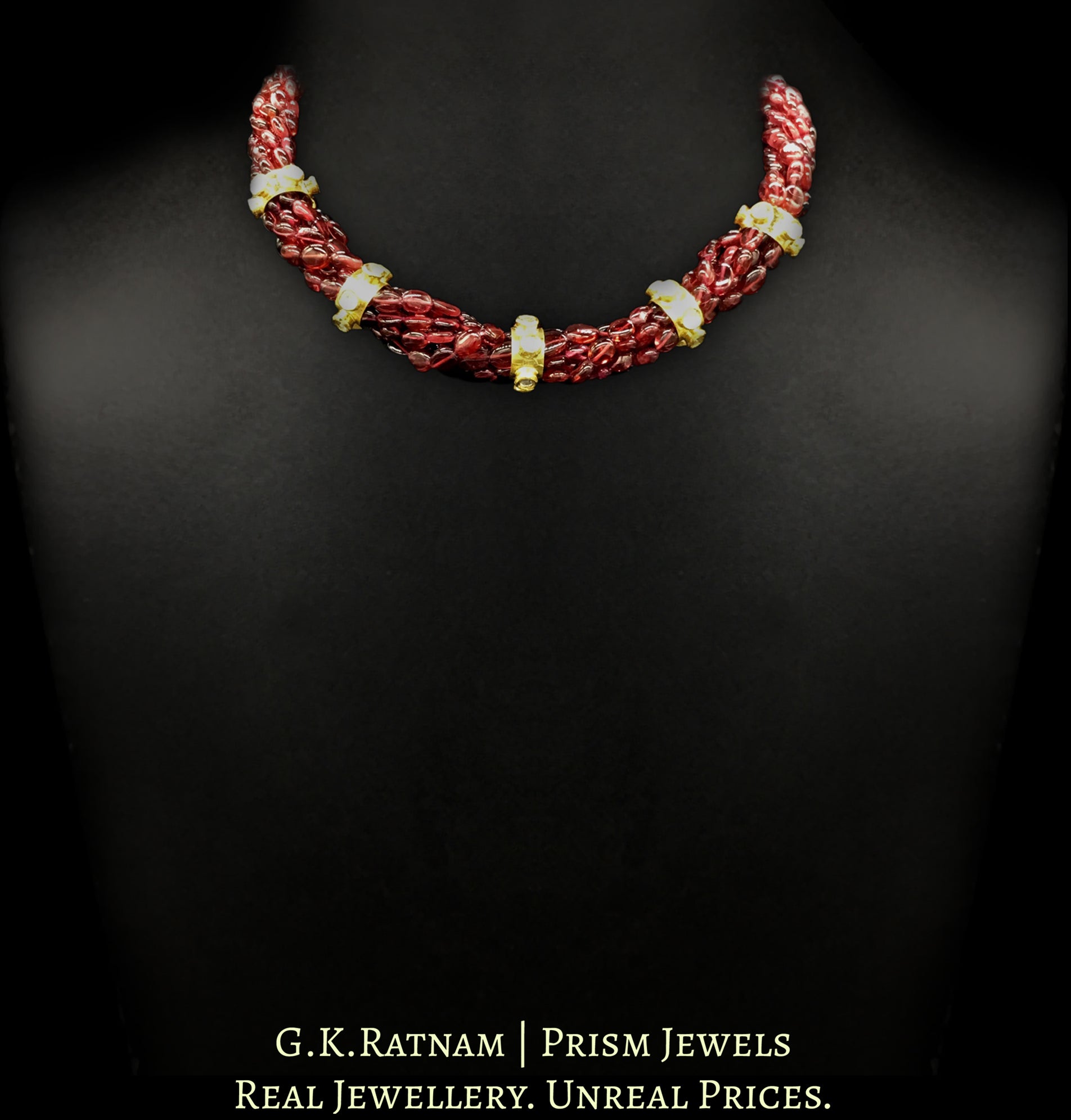 18k Gold and Diamond Polki ring Necklace with Mozambique Garnets - G. K. Ratnam
