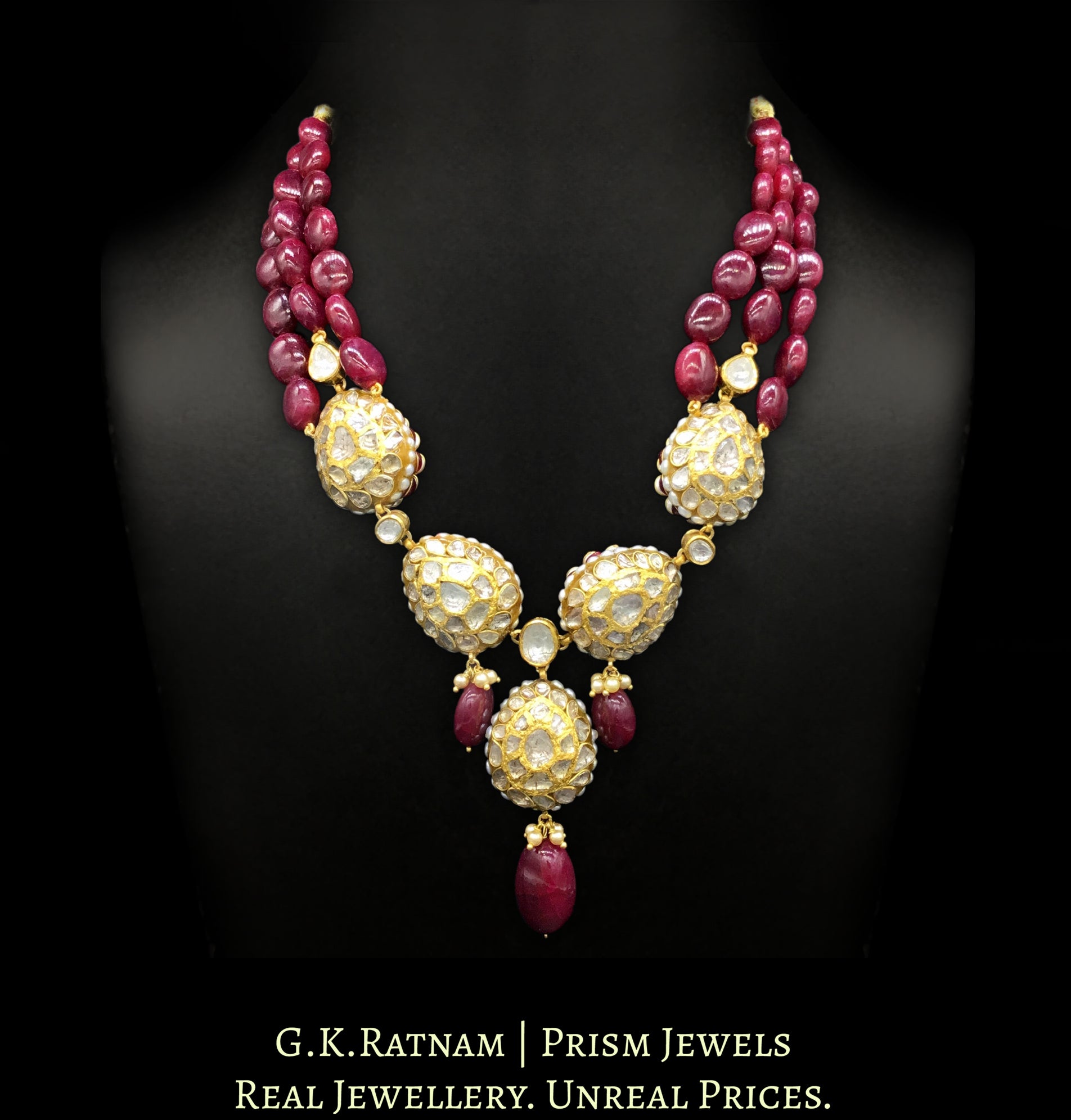 23k Gold and Diamond Polki pacchi hybrid Necklace with rubies