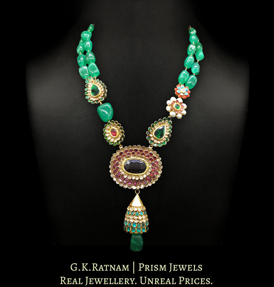 23k Gold and Diamond Polki green-dominant hybrid Necklace with pacchi work tikdas