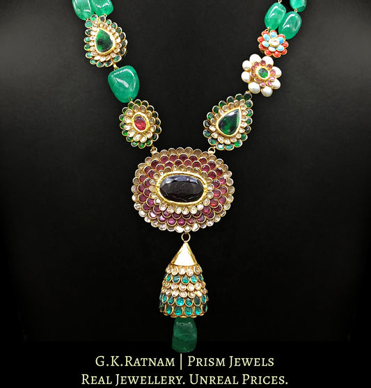 23k Gold and Diamond Polki green-dominant hybrid Necklace with pacchi work tikdas