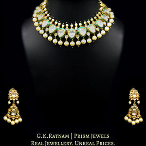 18k Gold and Diamond Polki green-enamel Necklace Set with big uncut diamonds
