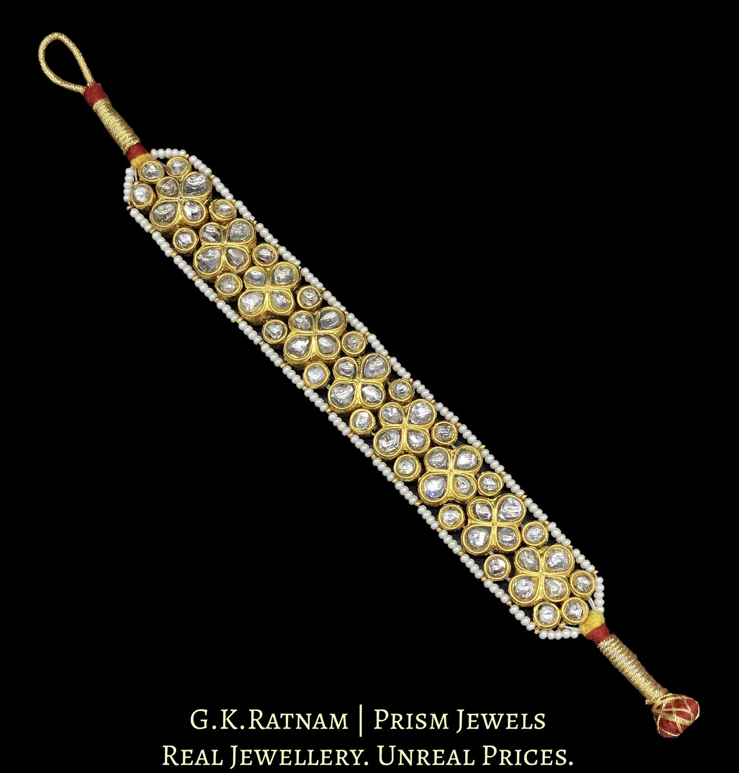 23k Gold and Diamond Polki Paunchi / Ponchi style Bracelet Pair with Floral Uncut Pieces - G. K. Ratnam