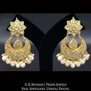 23k Gold and Diamond Polki Chand Bali Earring Pair with triple-coated shell pearls