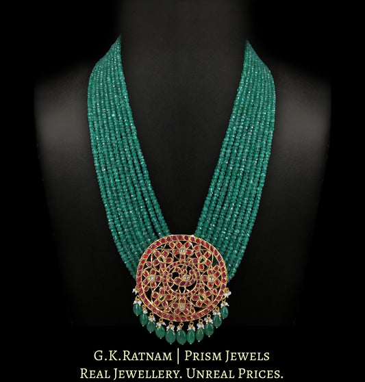 18k Gold and Diamond Polki south-style Round Pendant strung in emerald-grade Green Beryls - G. K. Ratnam