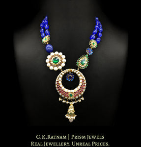23k Gold and Diamond Polki blue-dominant hybrid Necklace with pacchi work tikdas