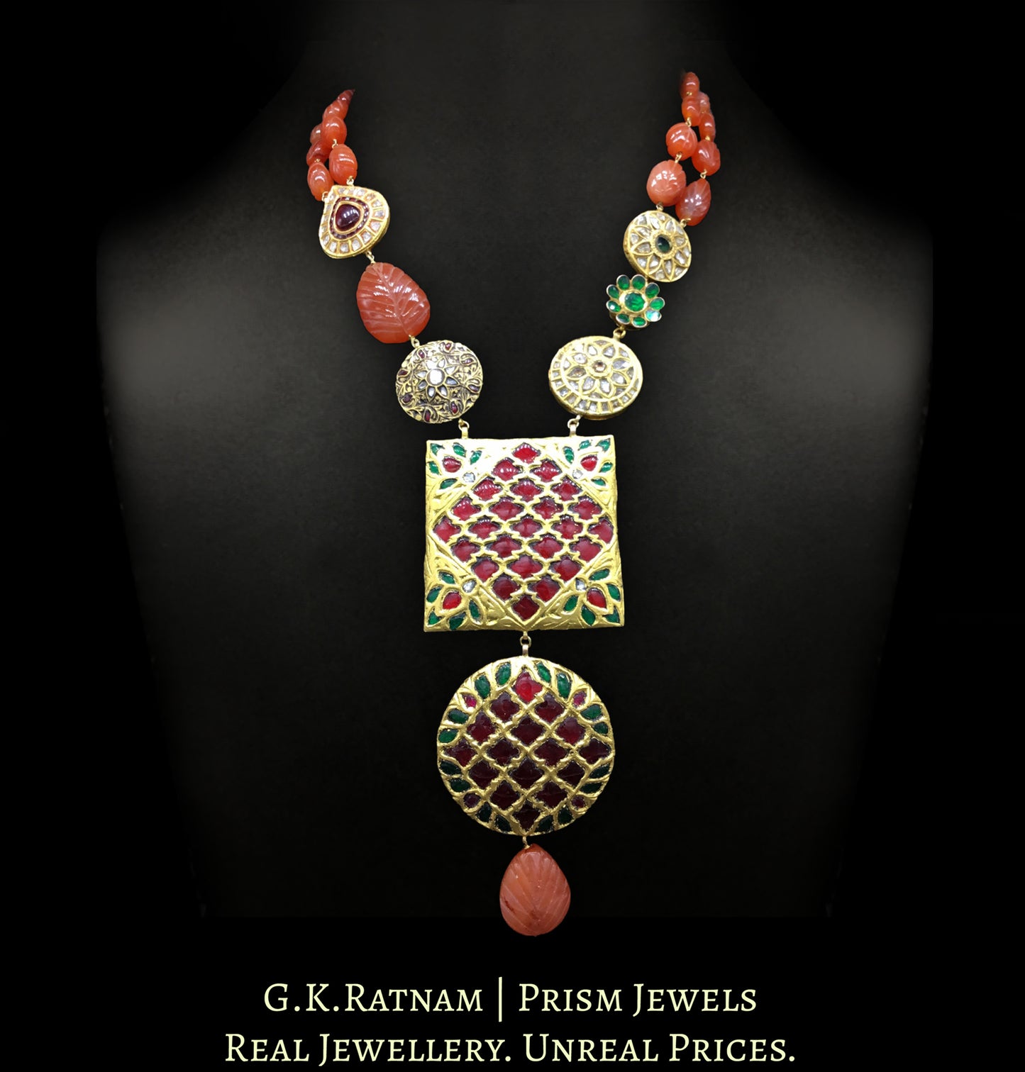23k Gold and Diamond Polki orange-dominant hybrid Necklace