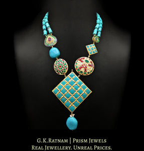 23k Gold and Diamond Polki turquoise-dominant Hybrid Necklace