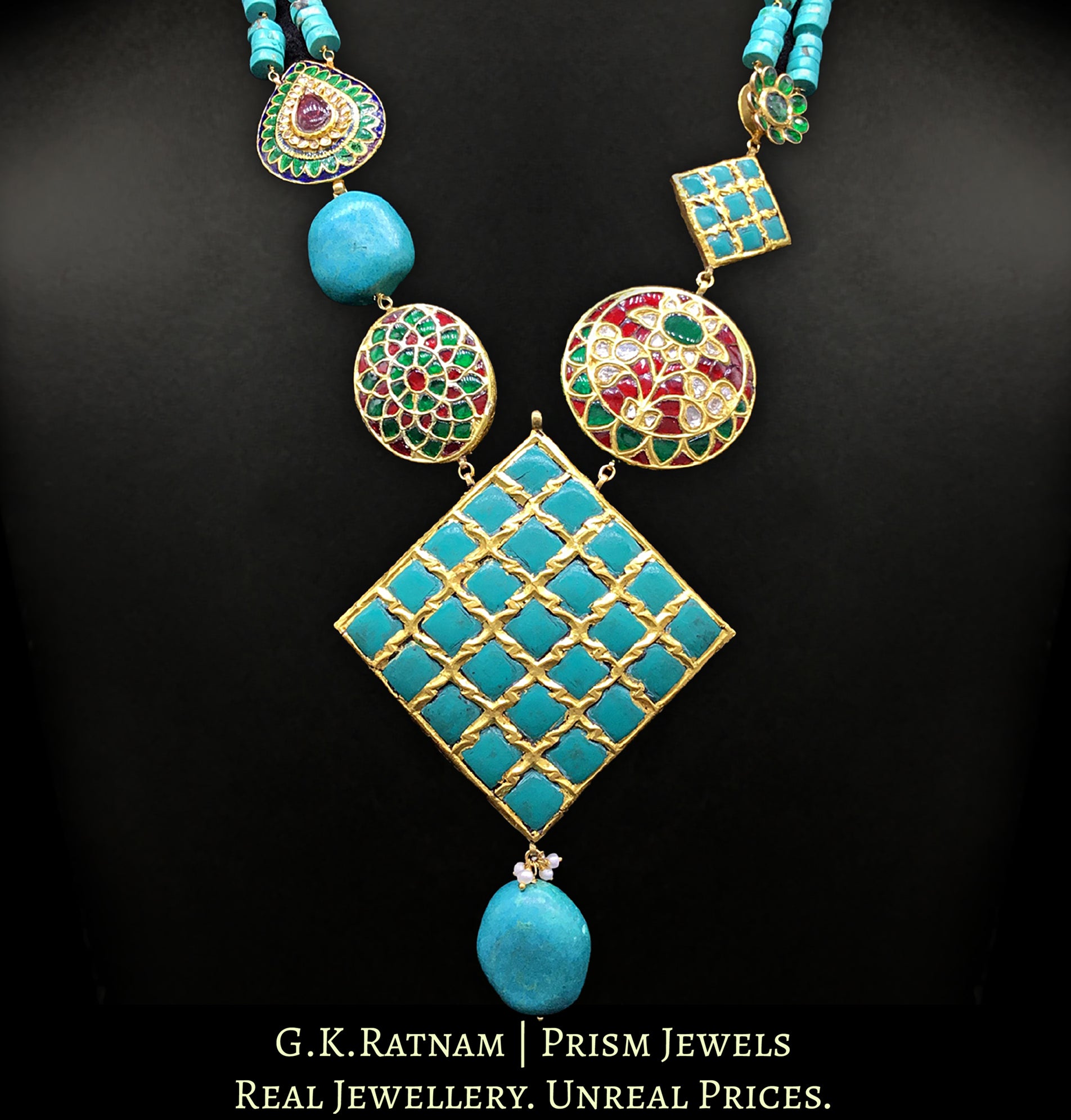 23k Gold and Diamond Polki turquoise-dominant Hybrid Necklace