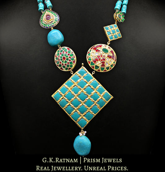 23k Gold and Diamond Polki turquoise-dominant Hybrid Necklace