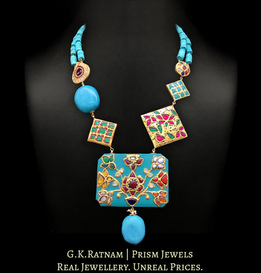 23k Gold and Diamond Polki turquoise-dominant Hybrid Necklace