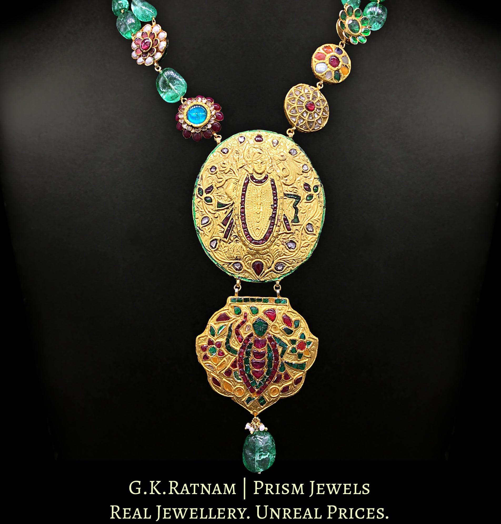 23k Gold and Diamond Polki green-dominant hybrid Necklace - G. K. Ratnam