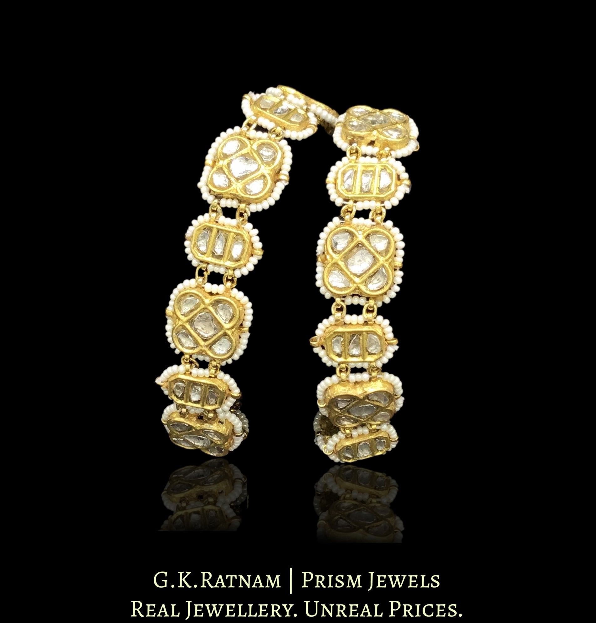 23k Gold and Diamond Polki Bracelet Pair