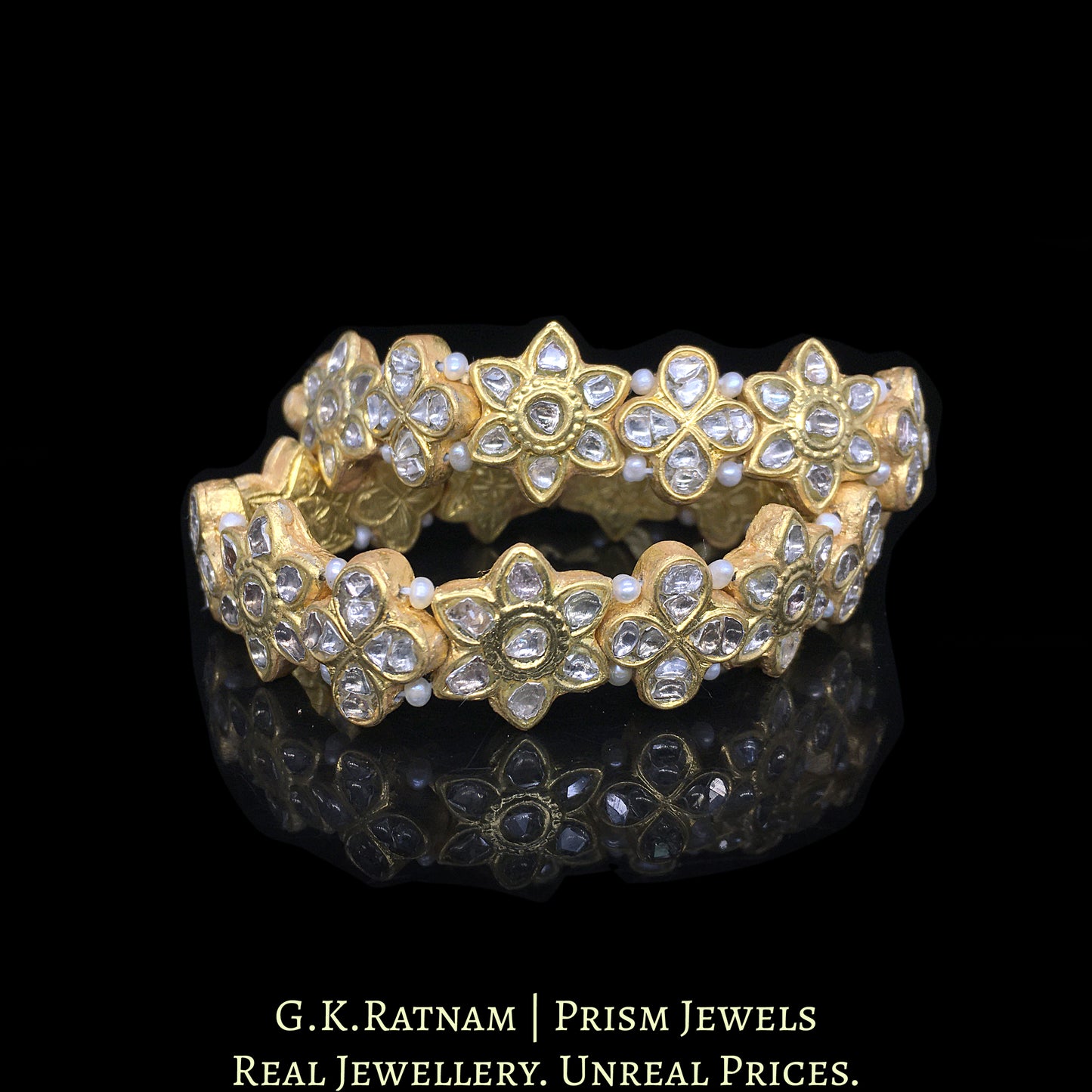23k Gold and Diamond Polki Bracelet Pair