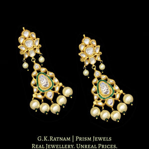 18k Gold and Diamond Polki green-enamel Necklace Set with big uncut diamonds