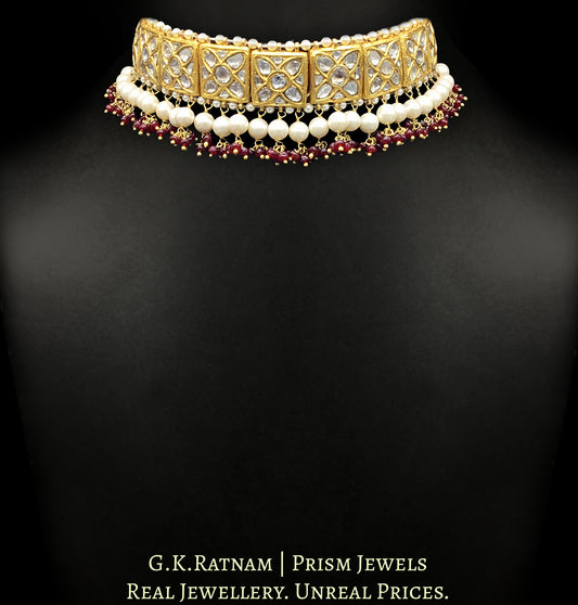 23k Gold and Diamond Polki Choker Necklace Set with Pearls and Rubies - G. K. Ratnam