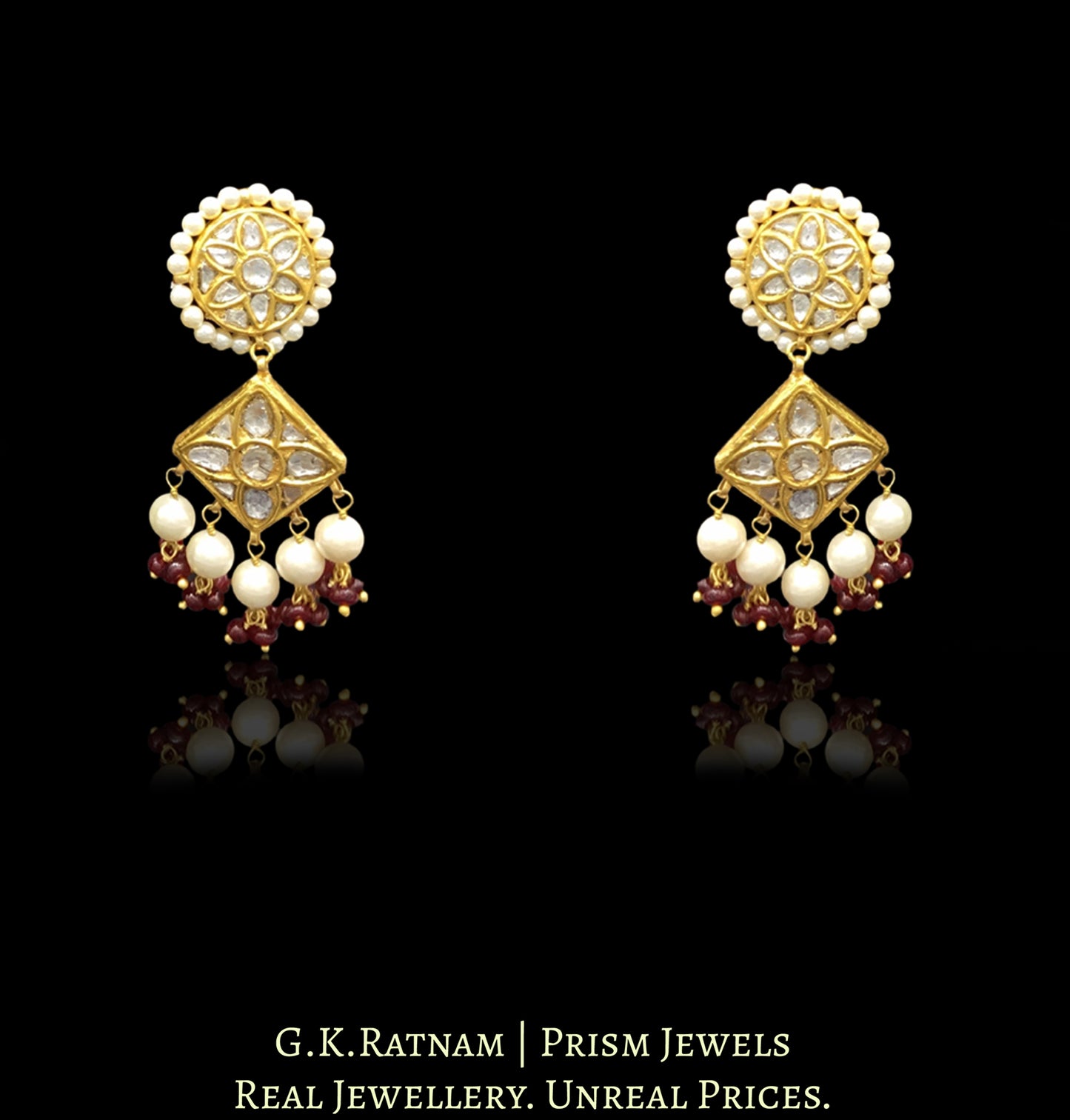 23k Gold and Diamond Polki Choker Necklace Set with Pearls and Rubies - G. K. Ratnam