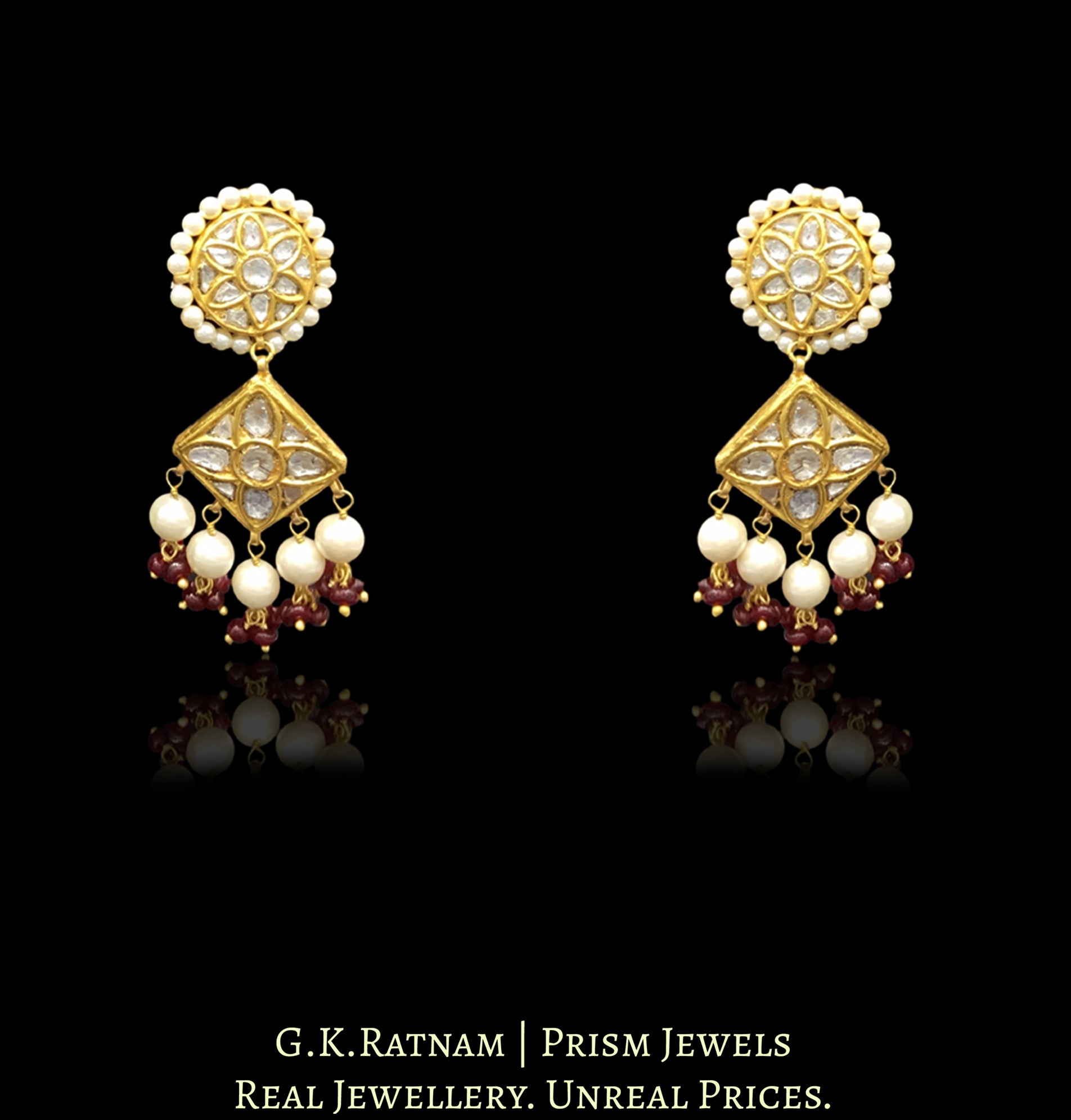23k Gold and Diamond Polki Choker Necklace Set with Pearls and Rubies - G. K. Ratnam