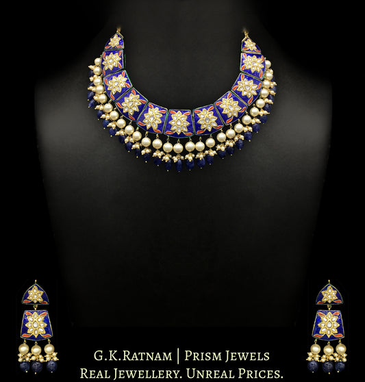 23k Gold and Diamond Polki royal blue meenakari Necklace Set with natural blue sapphires