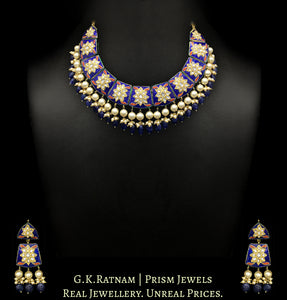 23k Gold and Diamond Polki royal blue meenakari Necklace Set with natural blue sapphires