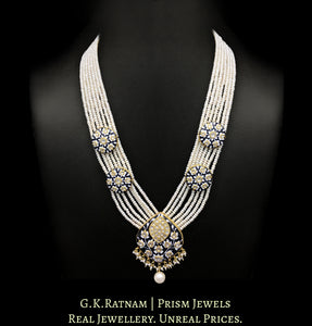23k Gold and Diamond Polki Black Enamel Long Necklace with Natural Hyderabadi Pearls