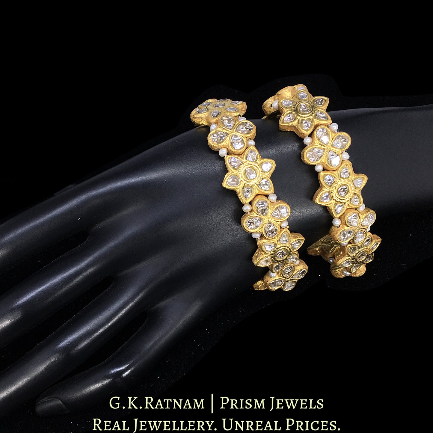 23k Gold and Diamond Polki Bracelet Pair