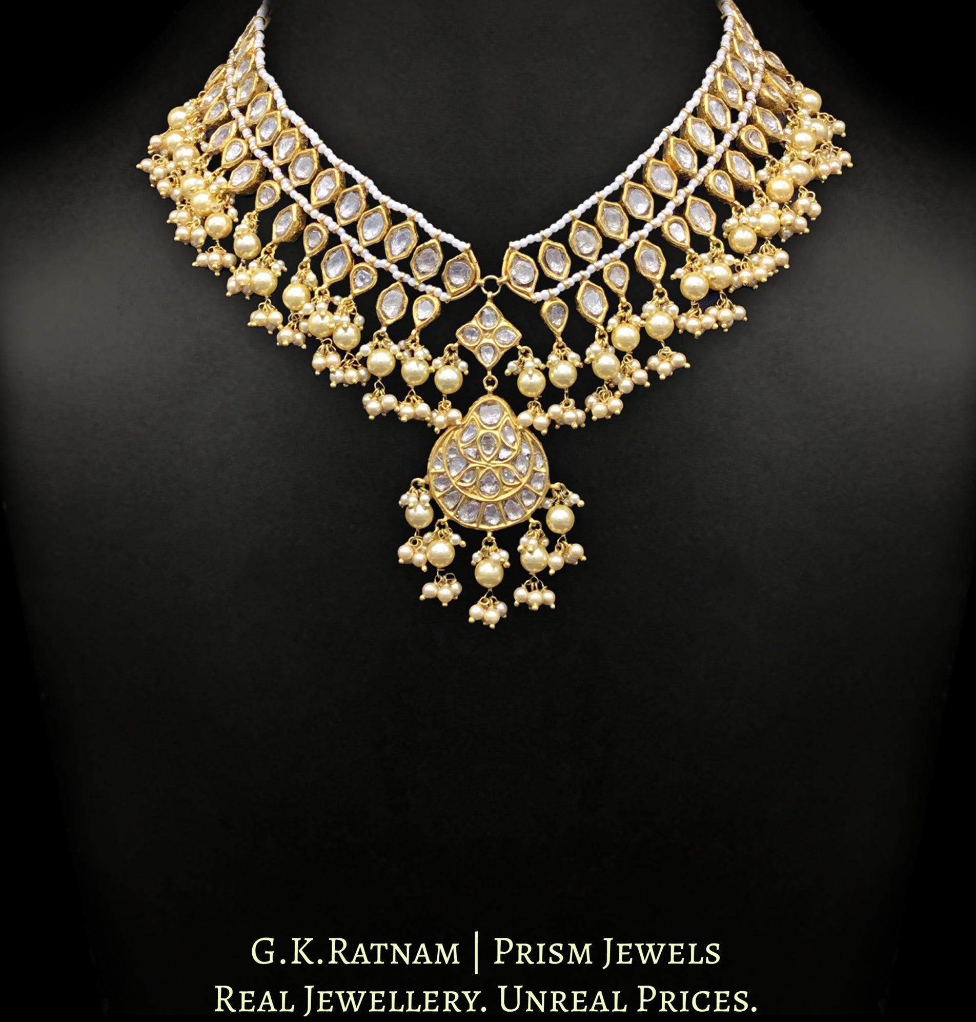 23k Gold and Diamond Polki Matha Patti cum Necklace Set with lustrous south sea like pearls