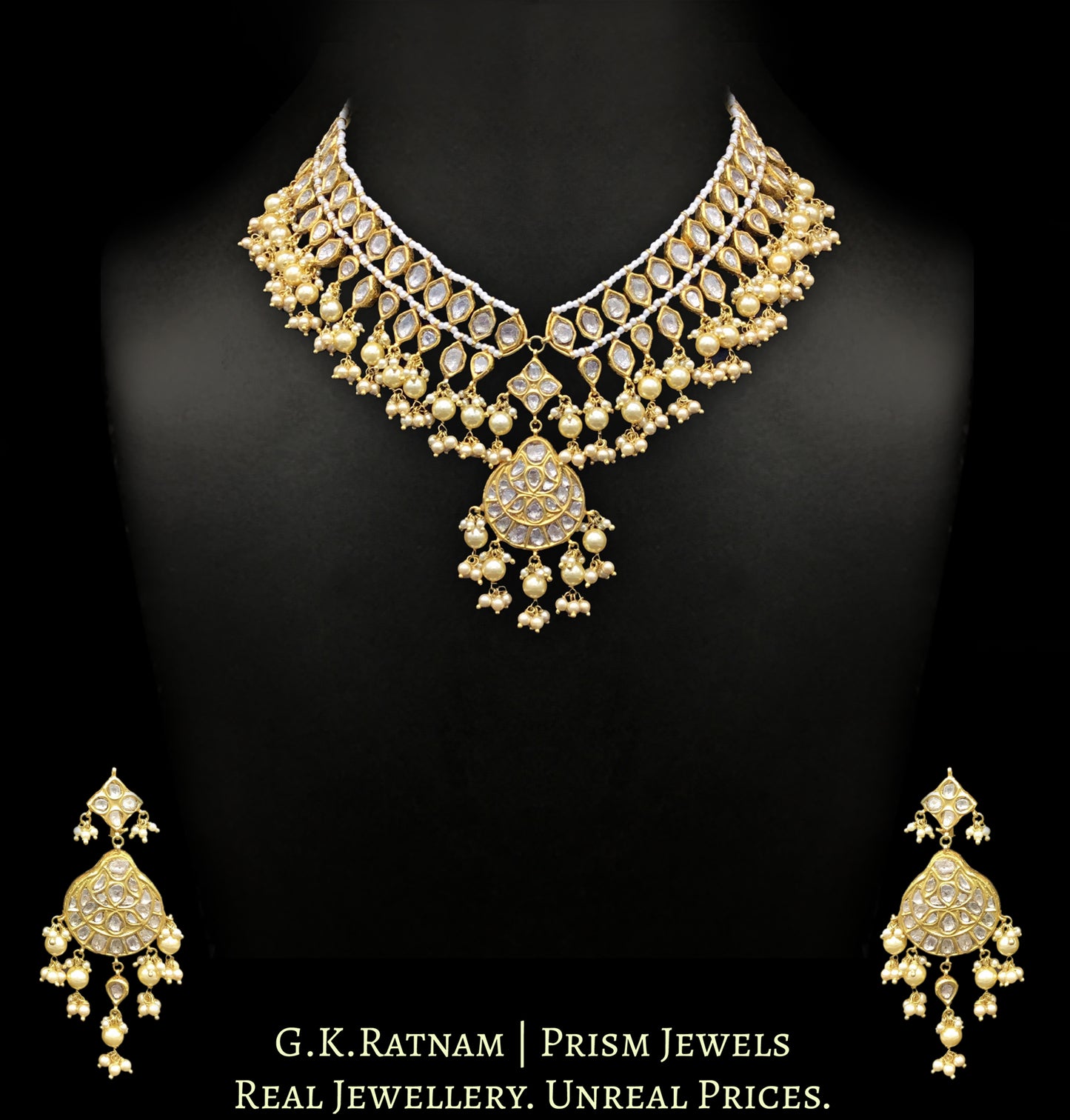 23k Gold and Diamond Polki Matha Patti cum Necklace Set with lustrous south sea like pearls