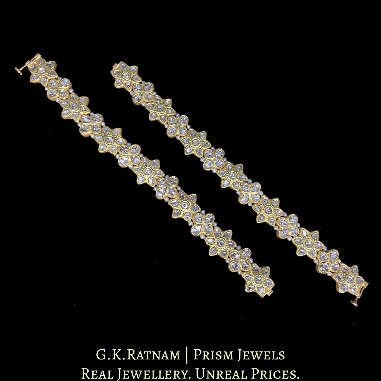 23k Gold and Diamond Polki Bracelet Pair