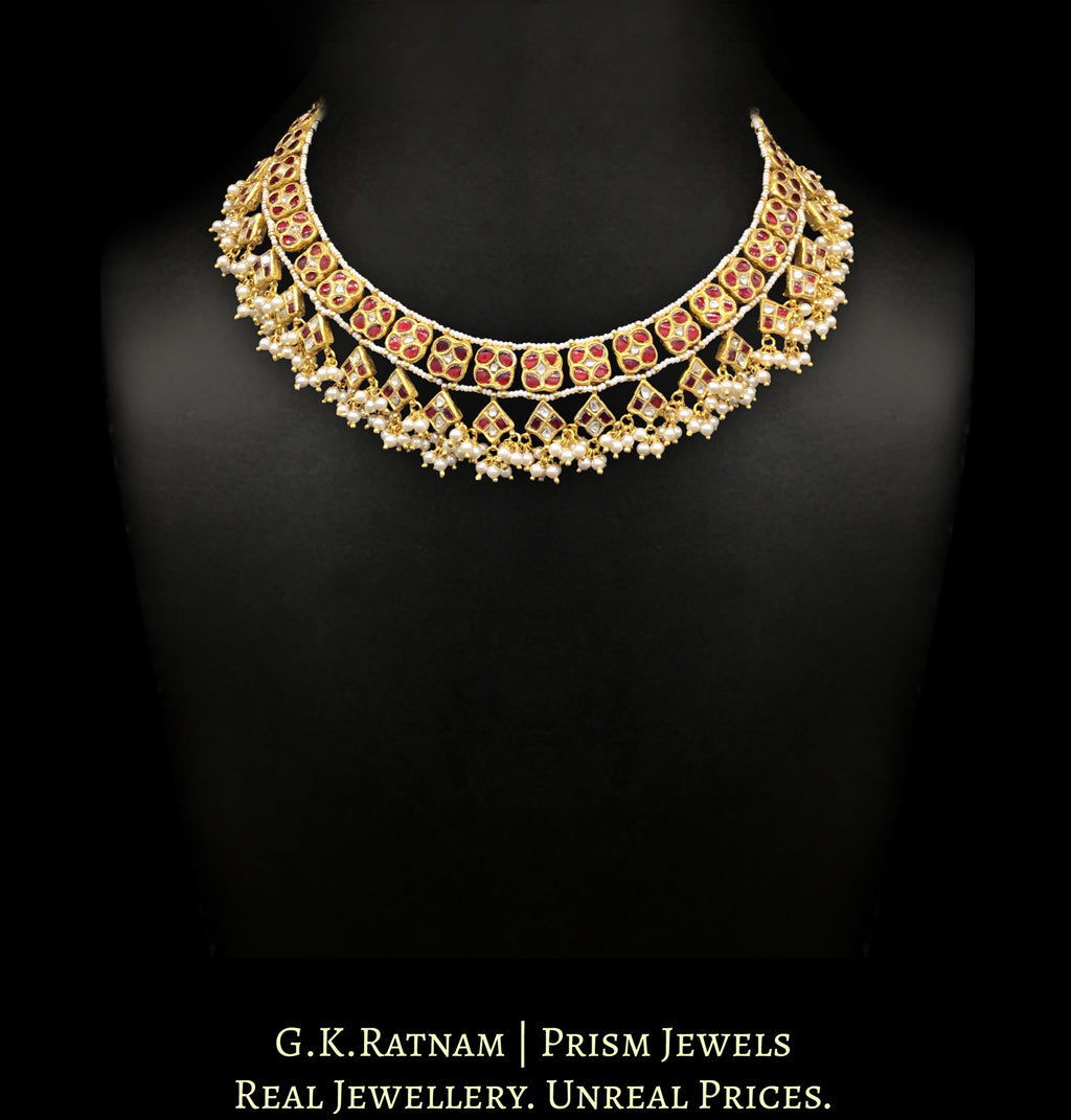 23k Gold and Diamond Polki Necklace with ruby-red stones