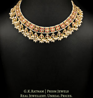 23k Gold and Diamond Polki Necklace with ruby-red stones