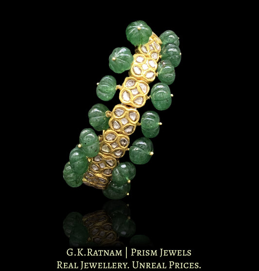 23k Gold and Diamond Polki Bracelet with emerald-grade Green Melons - G. K. Ratnam
