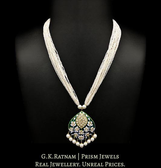 23k Gold and Diamond Polki marquise-shaped Pendant with exquisite green and white pottery
