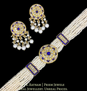23k Gold And Diamond Polki Choker Necklace Set with Natural Freshwater Pearls