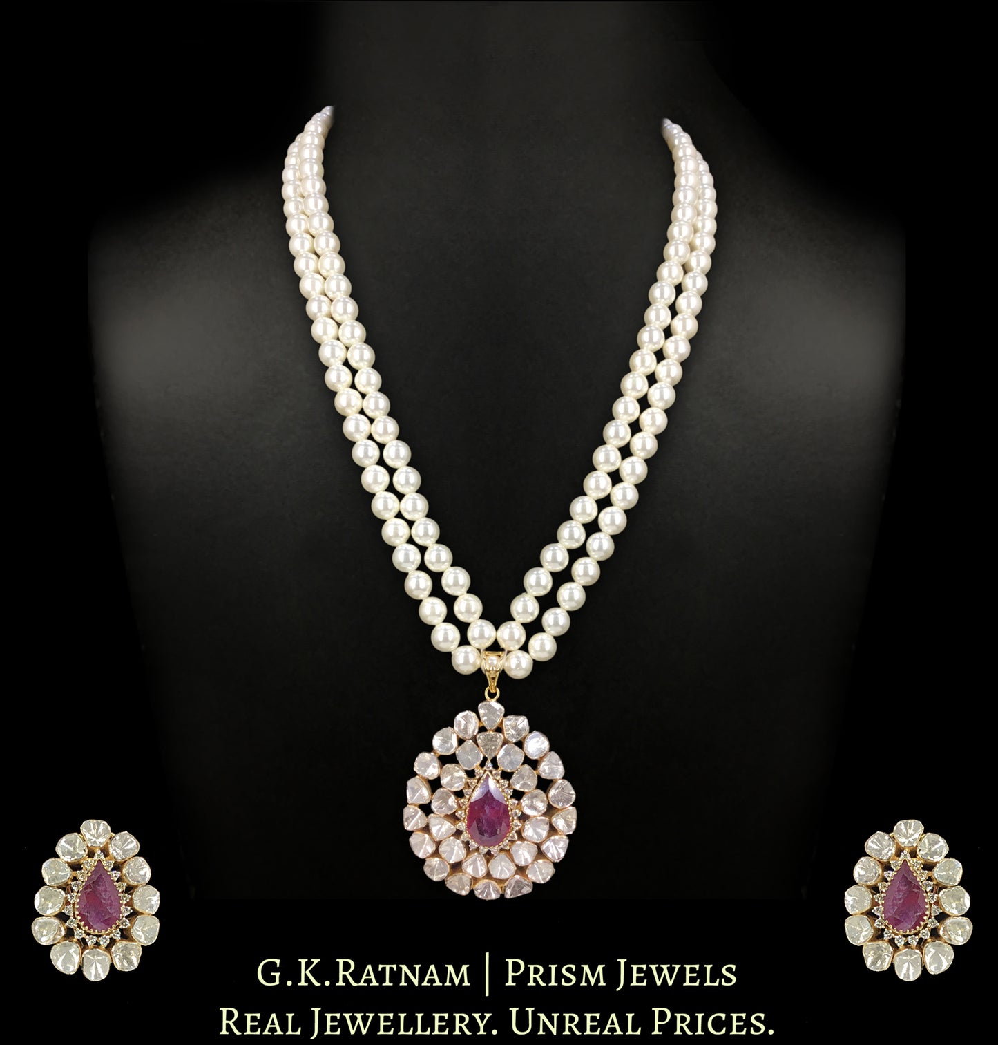 18k Gold and Diamond Polki Open Setting Pendant Set With changeable collets for Rubies, Blue Sapphires and Green Beryls