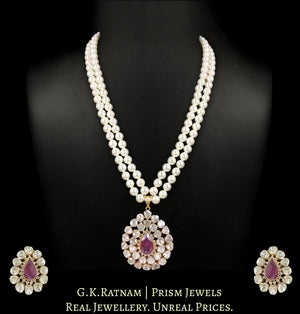 18k Gold and Diamond Polki Open Setting Pendant Set With changeable collets for Rubies, Blue Sapphires and Green Beryls