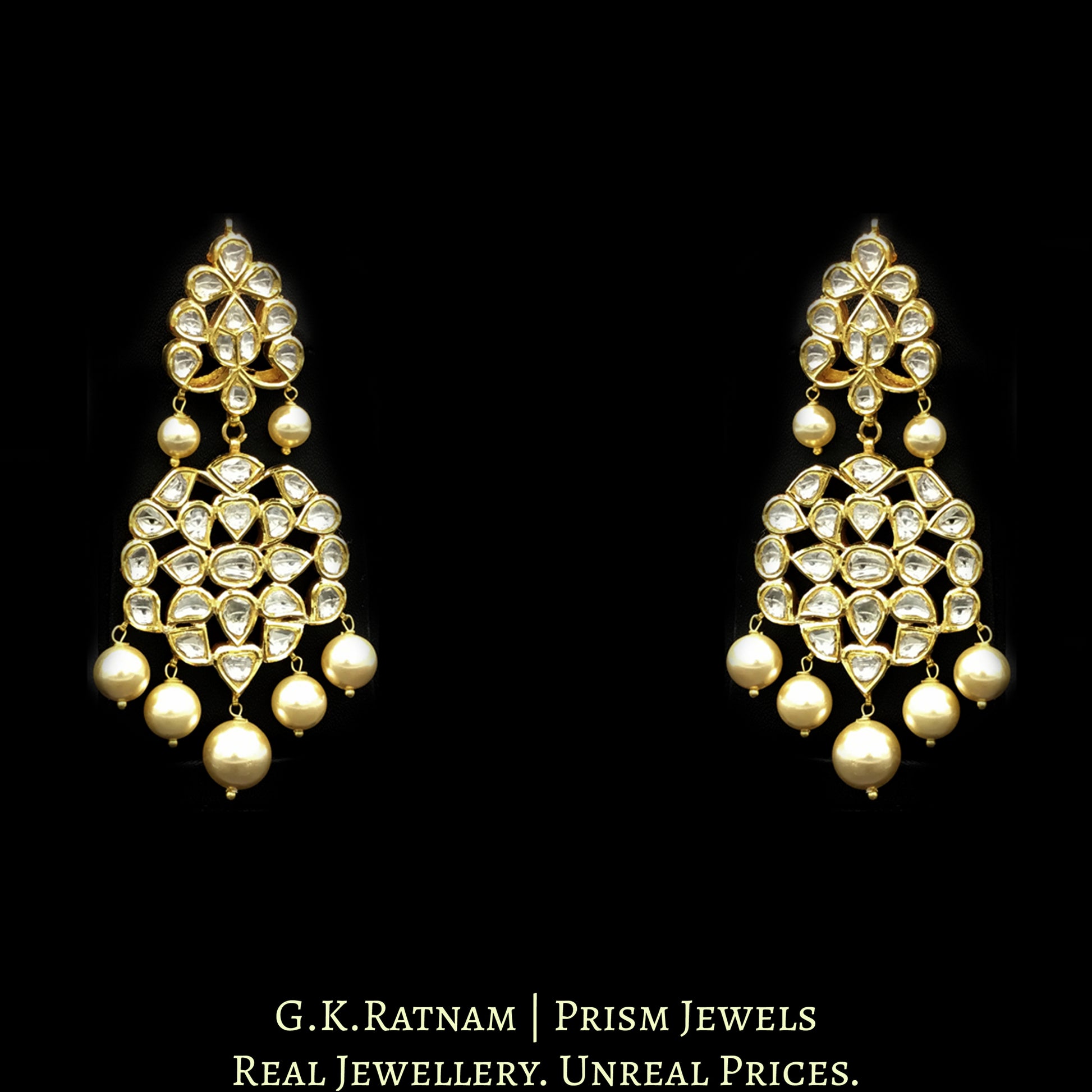 Traditional Gold and Diamond Polki five-line Necklace Set with south-sea-like pearls - G. K. Ratnam