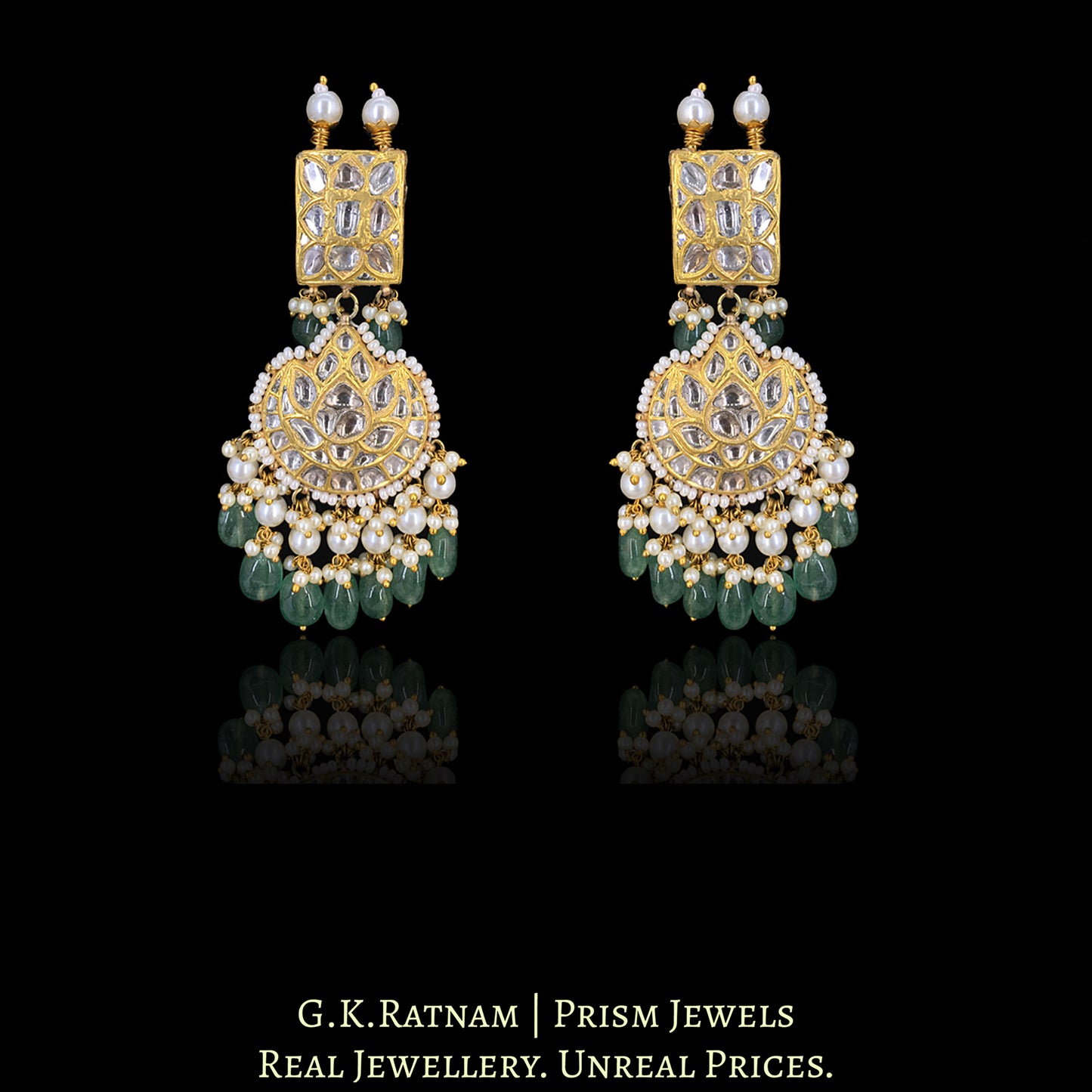 23k Gold and Diamond Polki Choker Necklace Set with Chand Hangings
