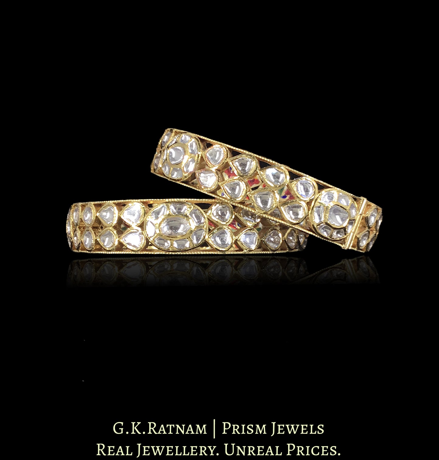 18k Gold And Diamond Polki Bangle Pair