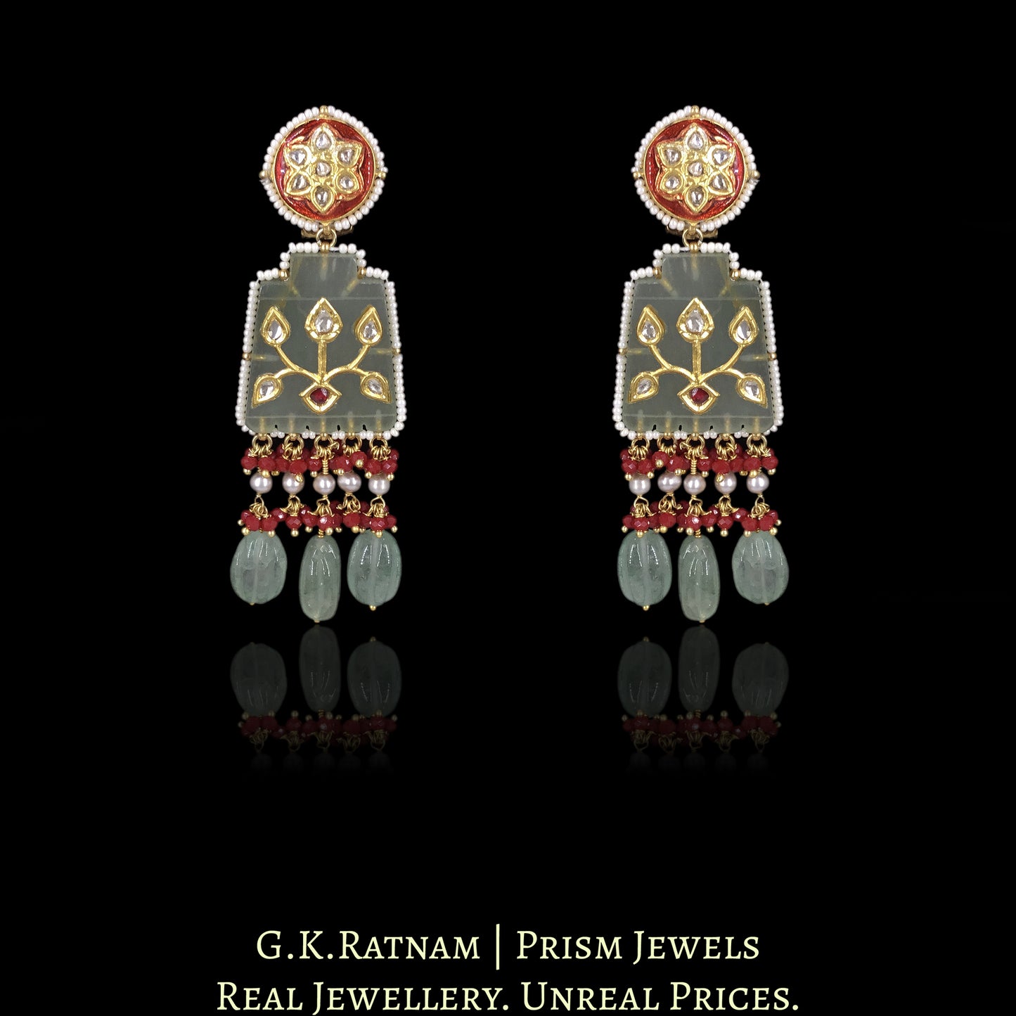 23k Gold and Diamond Polki Necklace Set with intricate Polki Inlays