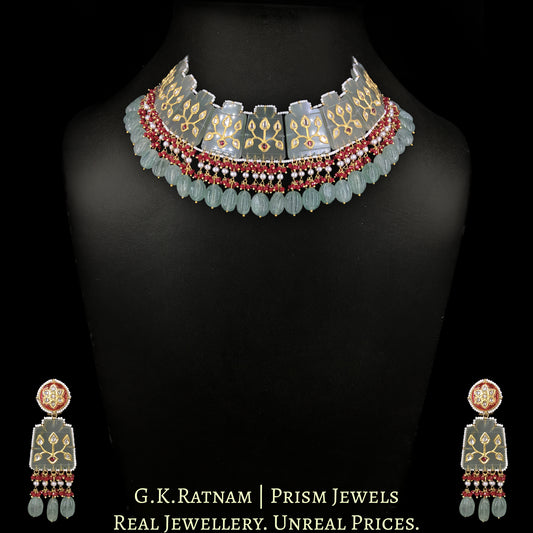 23k Gold and Diamond Polki Necklace Set with intricate Polki Inlays