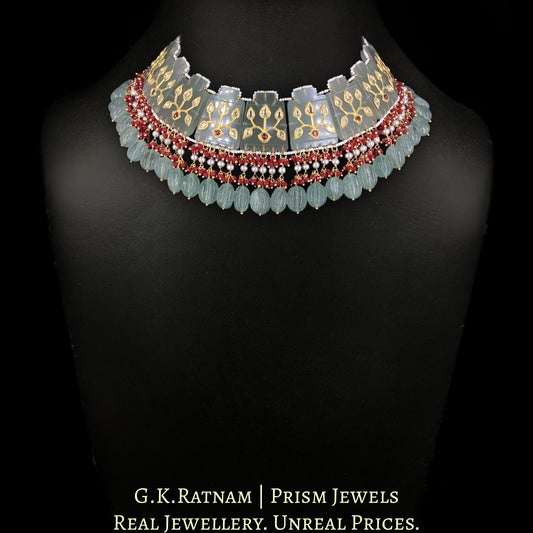 23k Gold and Diamond Polki Necklace Set with intricate Polki Inlays