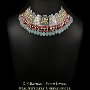 23k Gold and Diamond Polki Necklace Set with intricate Polki Inlays