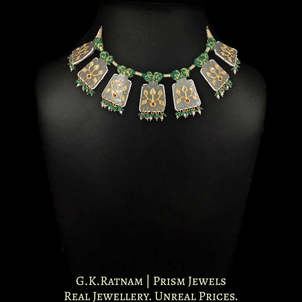 23k Gold and Diamond Polki Necklace with intricate Polki Inlays