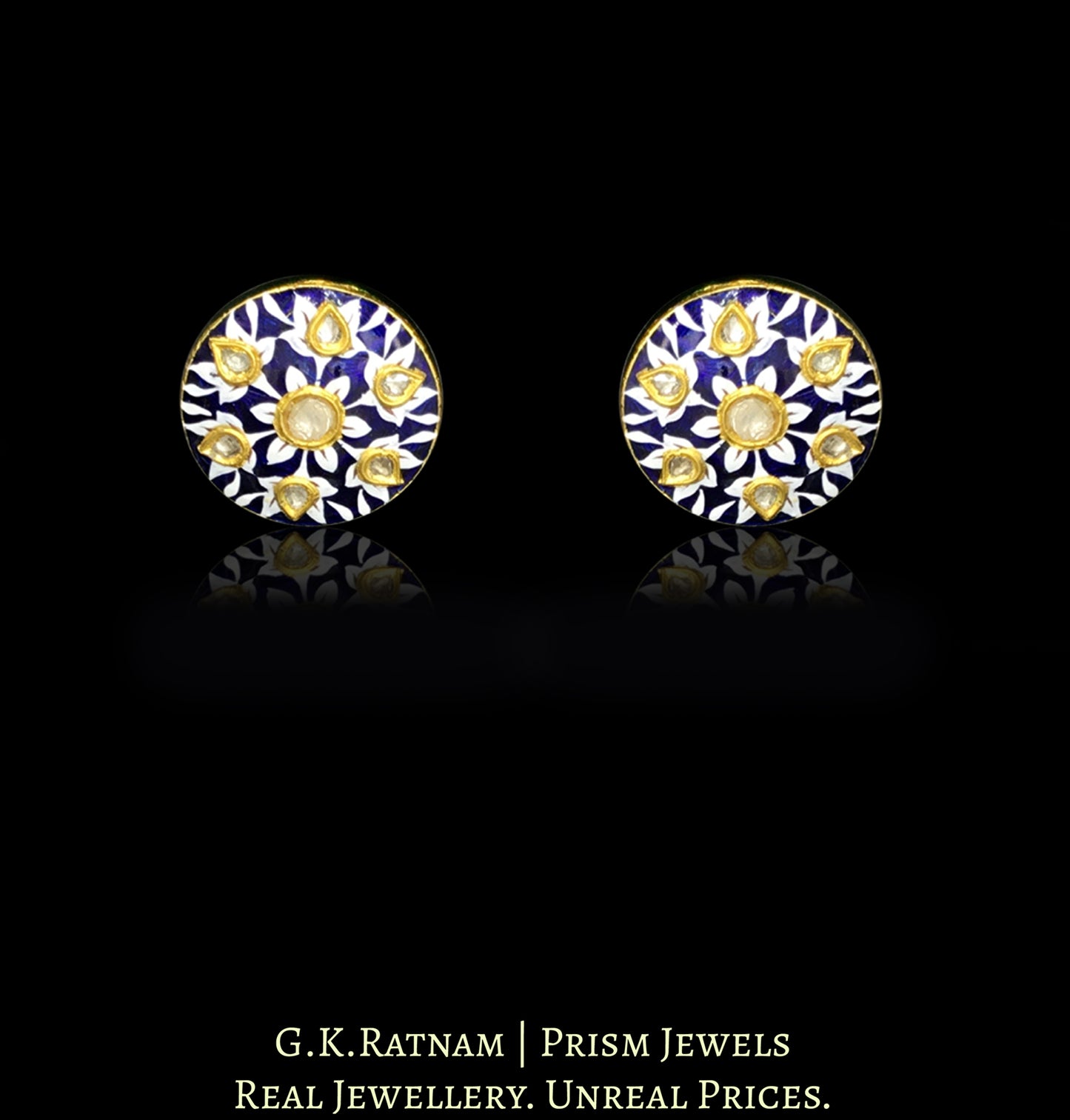 23k Gold and Diamond Polki Choker Necklace Set with exquisite blue pottery - G. K. Ratnam