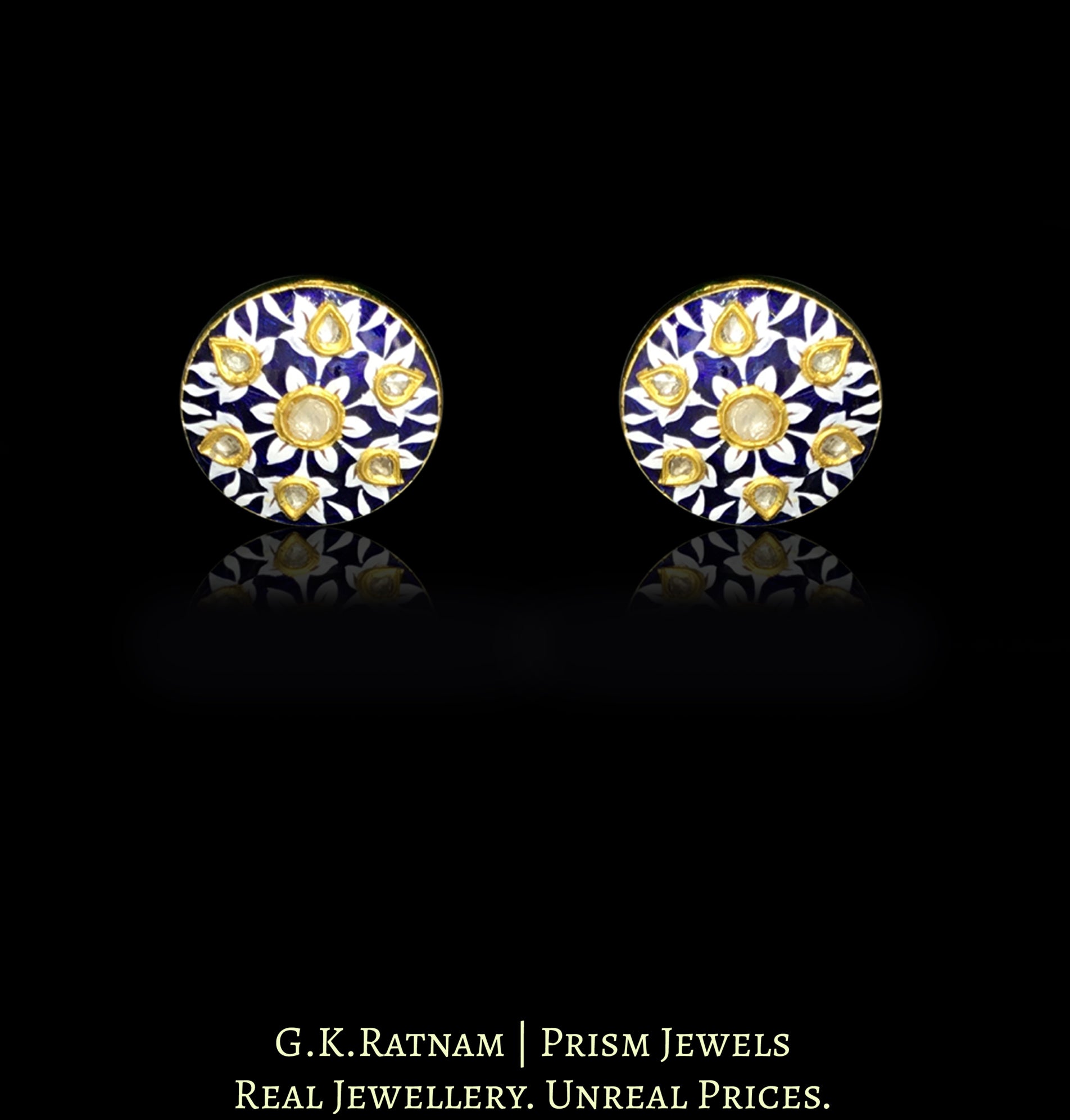 23k Gold and Diamond Polki Choker Necklace Set with exquisite blue pottery - G. K. Ratnam