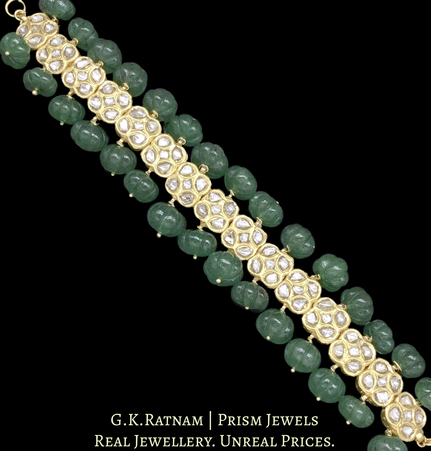 23k Gold and Diamond Polki Bracelet with emerald-grade Green Melons - G. K. Ratnam
