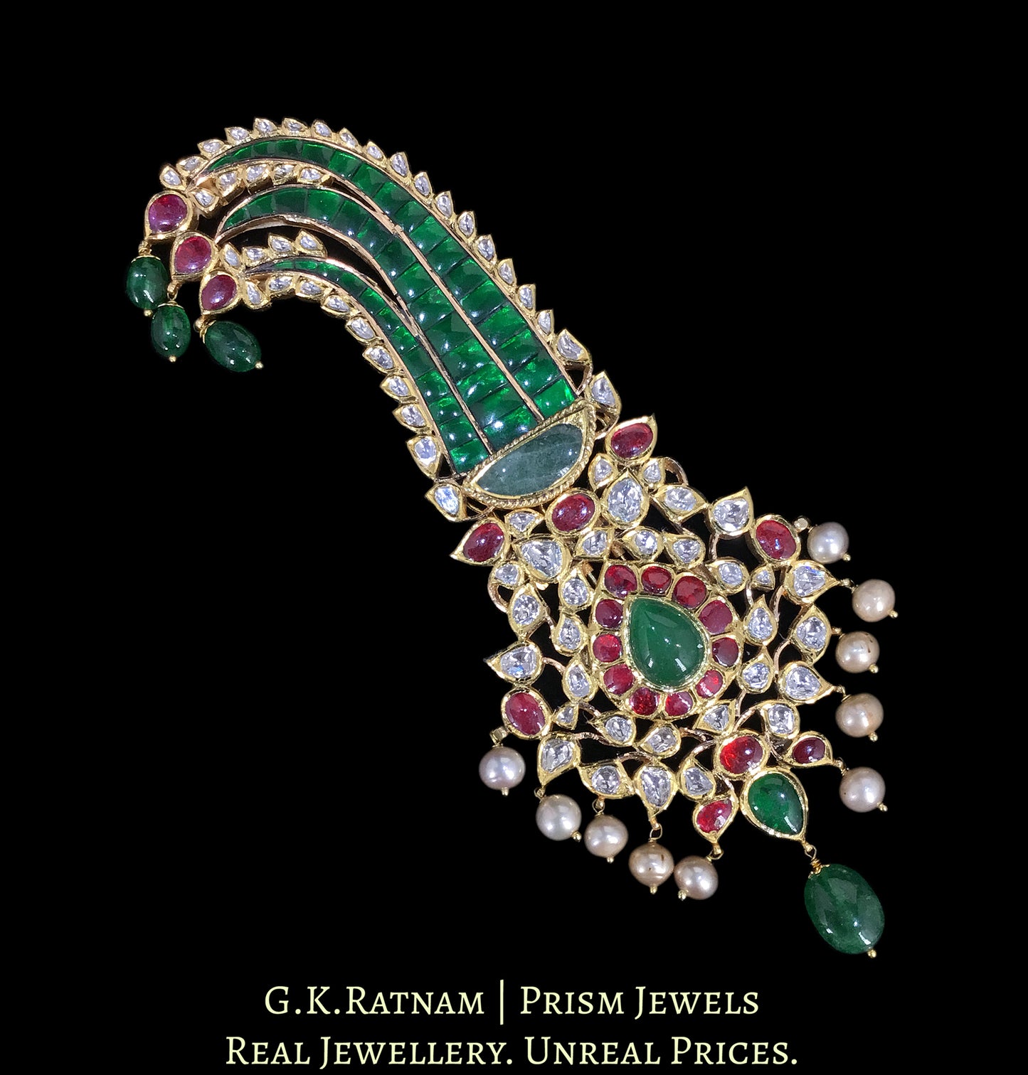18k Gold and Diamond Polki Kilangi Cum Pendant with Antiqued Freshwater Pearls
