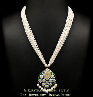 23k Gold and Diamond Polki marquise-shaped Pendant with exquisite green and white pottery