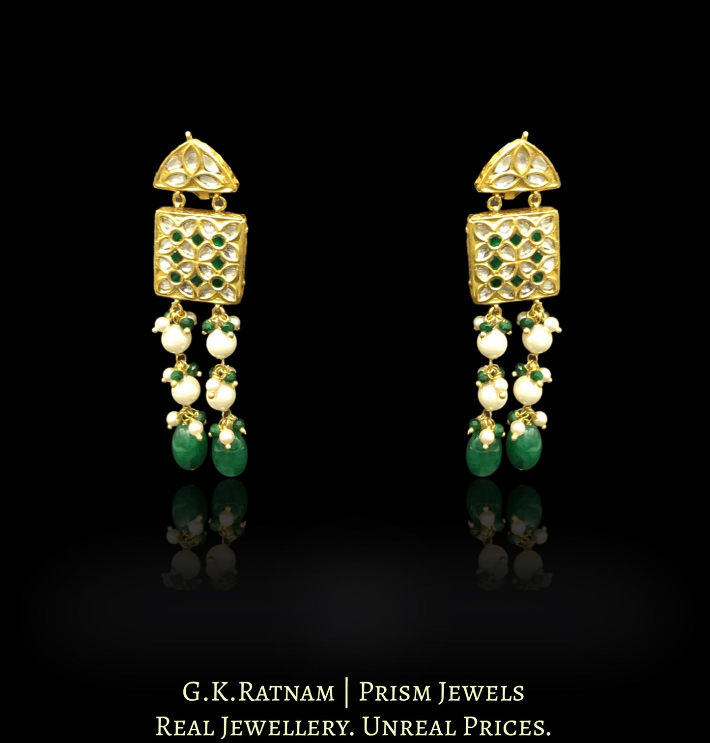 23k Gold and Diamond Polki Choker Necklace Set with emerald-green stones set with uncut diamonds