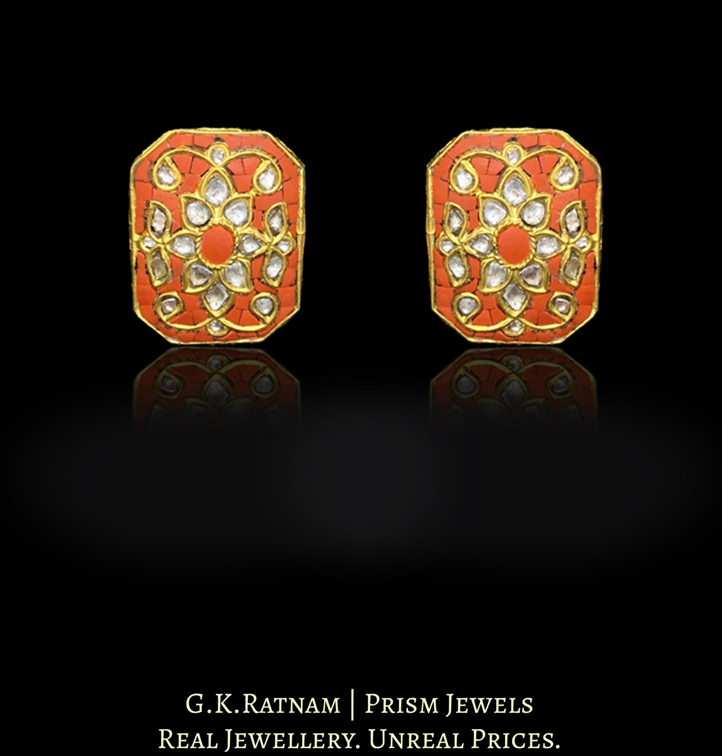 23k Gold and Diamond Polki Coral Choker Necklace Set enhanced with emerald-grade green beryls